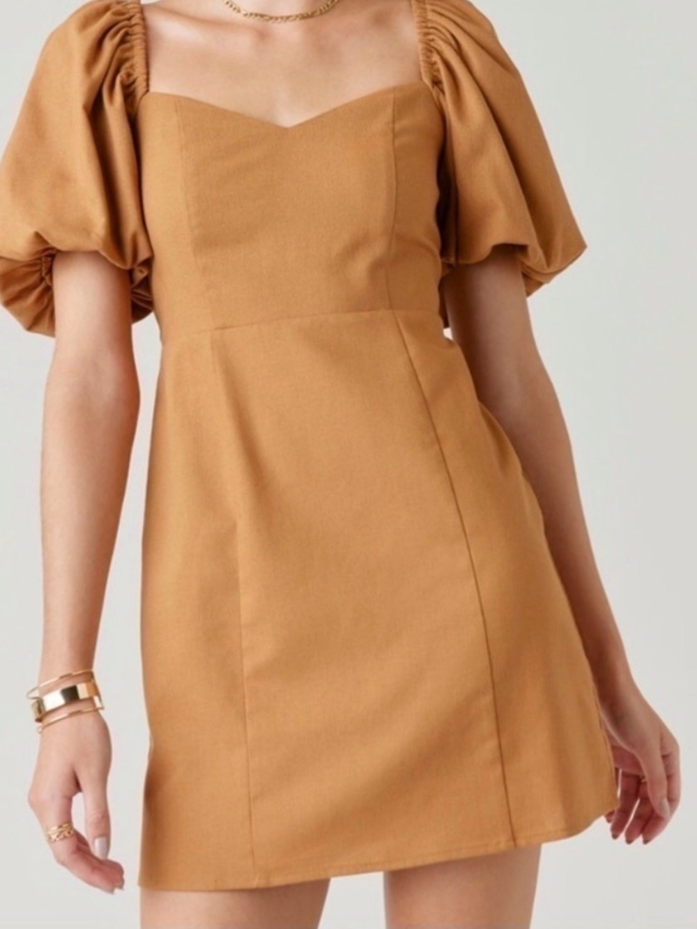 miami Puff Sleeve Mini Dress in Camel